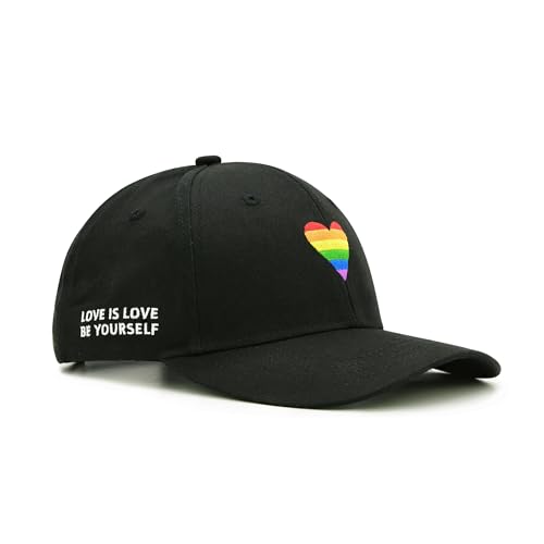 Wodeal LGBT Pride Baseball Hat Embroidered Rainbow Heart Hat Adjustable Gay Lesbian Love Cap for Men Women Black