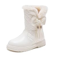 Winter Boots for Girls UK Mid-Calf Fleece Lined Thick Sole Anti-Slip Snow Boots Kids Children 's Comfortable Plain Bowknot Decorated Warm Shoes