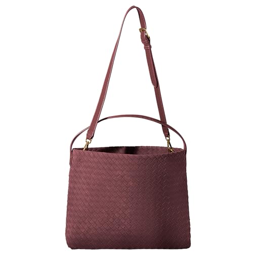 Image of Suede Hobo Bag for Women Hand-Woven Bag Made of Suede Fabric Casual Tote Bag (New Red)