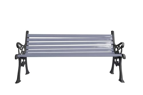Image of Amazon Brand - Solimo Cast Iron 3 Seater Garden Bench | Durable Outdoor Park Bench for Balcony Patio Terrace, Living Room | Ideal Indoor and Outdoor Seating Furniture (Grey)