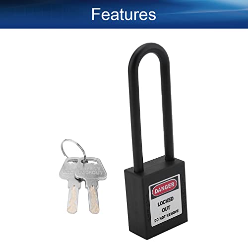 Image of PA Lockout Tagout Locks with Hasps, Loto Tags and Safety Padlocks 37x45mm /1.46x1.77 inch（WxH Keyed Different Loto for Lock Out Tag Out Black 3Pcs