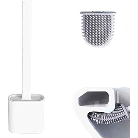 EAR PADZ Revolutionary Silicone Flex Toilet Brush, With Holder, Deep Cleaner Bathroom Toilet Brush and Quick Drying Holder Set, No-Slip Long Plastic Handle, Soft Silicone Bristle Sturdy (White) Cover