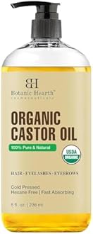Botanic Hearth Castor Oil | USDA Certified Organic |100% Pure & Hexane Free | Cold Pressed | Growth for Eyelashes, Eyebrows, Hair | 8fl oz