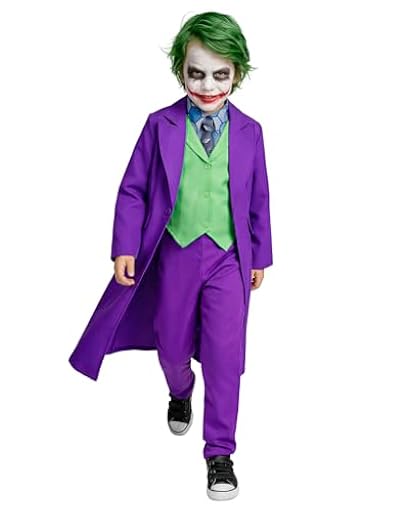 Funidelia Disfraz Oficial de Joker para niño, Incluye chaqueta, chaleco con cuello y corbata y pantalón, Talla 10-12 años Superhéroes, DC Comics - Traje para niños para fiestas, Carnaval y Halloween | Ya disponible en tu tienda friki favorita! En mundofriki.es!