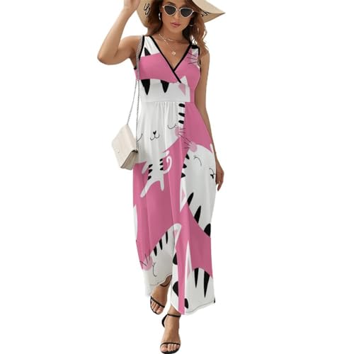 Robe maxi chat de bande dessinée col V sans manches vêtement de plage été