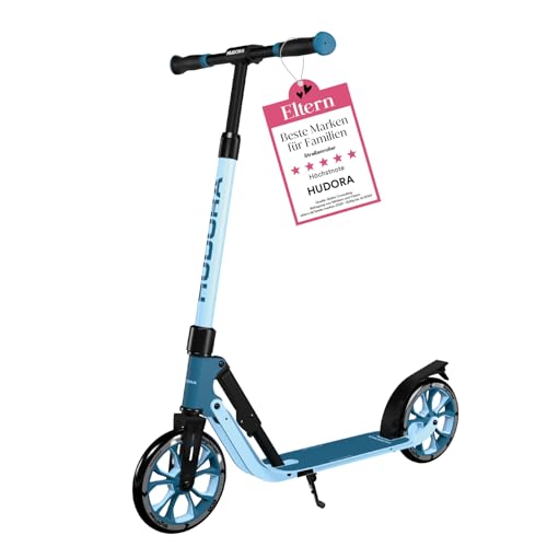 HUDORA BigWheel® 205 Advanced Scooter - Komfortabler Aluminium-Roller für bis zu 100kg - Tretroller Höhenverstellbar & zusammenklappbar - Kick-Scooter für Kinder/Jugendliche & Erwachsene - Azure