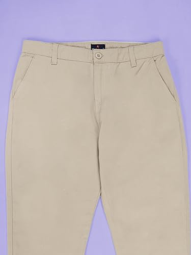 Image of KiddoPanti Boys 100% Cotton Twill Chinos Pant | Comfortable Regular Fit | 2 Side Pocket, 2 Back Pocket | Ankle Length | Back Elasticated Waistband with Button Zip Open Fly