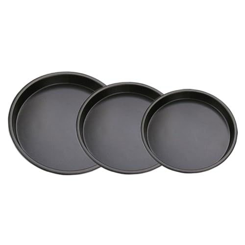 TOGEVAL 3 pezzi Teglie da Forno in Acciaio Carbonio Antigraffio e Antiaderente Teglie Rotonde per Pizza e Torte Resistenti e Leggere per Cucina Professionale e