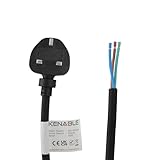 Fully Moulded 13A 3 Pin UK Plug to 1.5mm H07RN Rubber Cable Stripped Bare Ends 3m (Waterproof/Oil resistant) Ideal for Garden and External/Outdoor Use