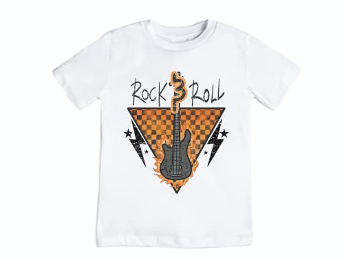 rock and roll guitar graphic shirt boys cute toddler shirt cool boys shirt fun kid boys girl baby t shirt (5T, beige)2