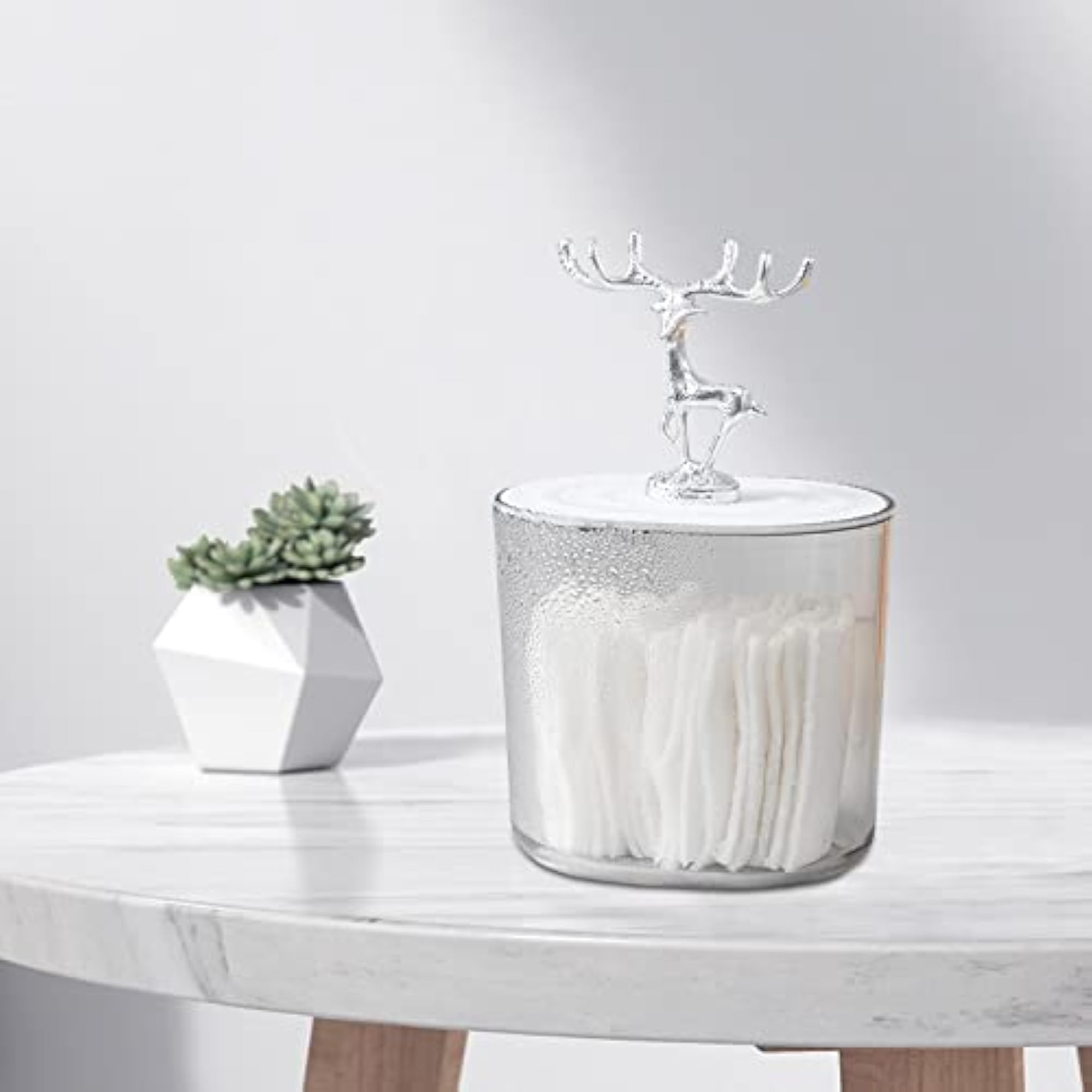 ABS Cosmetic Cotton Pad Holder with Lid, Argent
