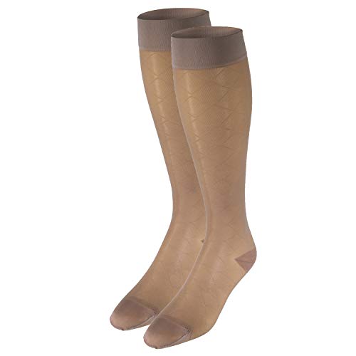 Image of Truform Sheer Compression Stockings, 15-20 mmHg, Women's Knee High Length, Diamond Pattern, Nude, X-Large