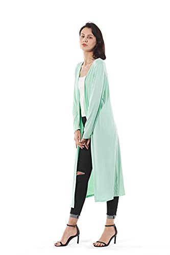 Image of Women's Solid Sweater Essential Duster Long Cascading Open Front Lightweight Blue Cardigan