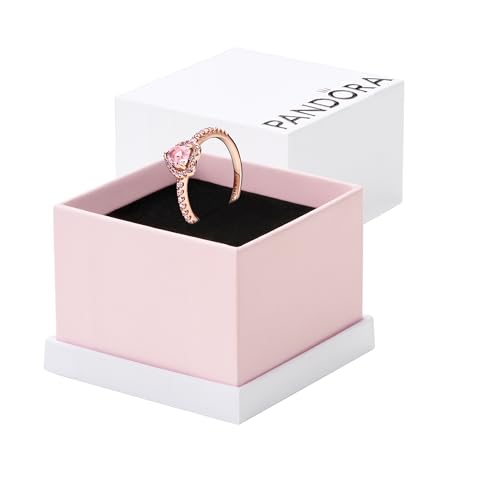 Pandora Sparkling Pink Elevated Heart Ring - Rose Gold Ring for Women - Layering or Stackable Ring - Gift for Her 14k Rose with Cubic Zirconia - Size 5 - With Gift Box