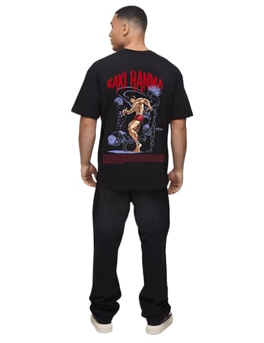 Image of Ran Eleven Baki Hanma Oversized T-Shirt for Men | inchBaki Hanma inch Front Silhouette & Full Character Graphic Back | 100% Cotton | Anime Streetwear & Casual Wear