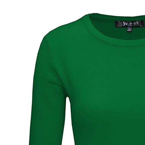 YEMAK Women's Knit Pullover Sweater – 3/4 Sleeve Crewneck Soft Casual Lightweight Basic Solid Knitted Top MK3636-KGR-L - Thumbnail 2