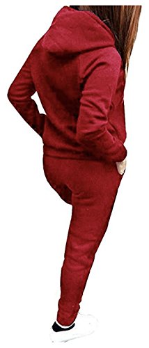 SUKIYAKI Women Jogger Outfit Matching Sweat Suits Long Sleeve Hooded Sweatshirt and Sweatpants 2 Piece Sports Sets (L, Red)