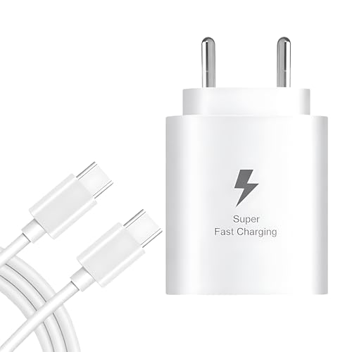 Image of 25W Charger with Cable for Type-C Adapter Compatible with Samsung Galaxy A25 5G Chargers, 25 Watt USB Type C to C Pd Charging Adaptor C Type, White