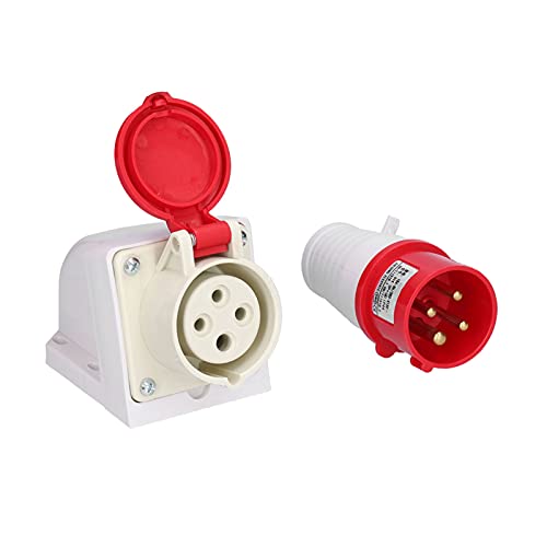 Connecteur de Prise Industrielle à 4 Broches 3 Phases Connecteur de Prise Circulaire Industrielle de Puissance de Coque Isolée étanche 380V-415V 16A