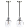 2 Pack 1 Light Hanging Indoor Kitchen Island Pendant Light 6.1" Clear Glass Pendant Ceiling Light Fixtures Brushed Nickel Finish Modern Farmhouse Dinning Over Sink