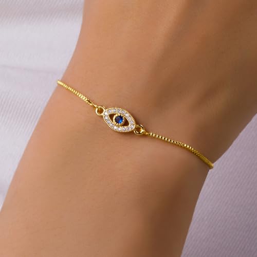 Gold Evil Eye Bracelet for Women Adjustable Eye of Protection Amulet Bangle Jewelry Evil Eye Bracelets Gold Plated Ojo Bracelet