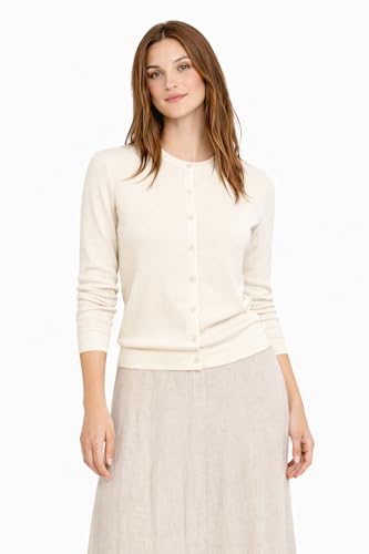 Image of State Cashmere Women's 100% Pure Cashmere Button Front Long Sleeve Crew Neck Cardigan Sweater