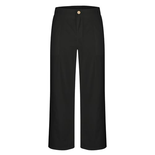 Men's Casual Pants Solid Color Elastic Waist Button Trousers Relaxed Lightweight Breathable Beach Pants with Pockets 5