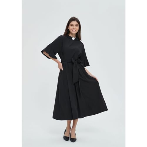 Clergy Dress for Women Tab Collar Short Sleeve Plus Dress Black Summer Wear2