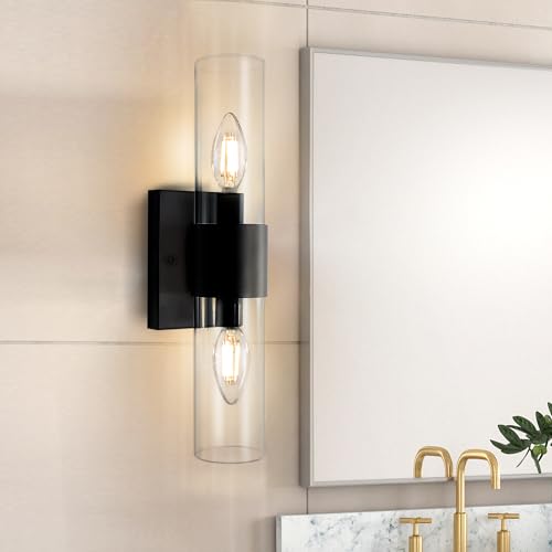 Image of Bathroom Light Fixtures, 2-Light Vanity Lights for Bathroom Vanity Light with Glass Tube Modern Linear Wall Sconce for Bedroom Hallway Living Room Over Mirror