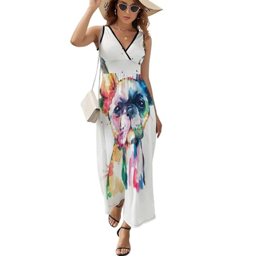 Robe longue bouledogue sans manches : fluide et légère avec son col V d'été