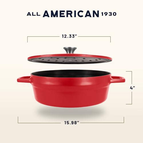 Image of All American 1930 - Dutch Oven - The Saucier Set, Tomato Red - 5.5qt Capacity - Perfect for Sauces, Soups & Simmering - Non Stick & PFAS Free - Made in the USA