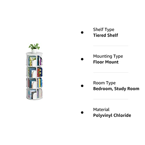Toytexx Inc & Design 4 Tier 360° Rotating Stackable Shelves Bookshelf Organizer (White) #TOP6