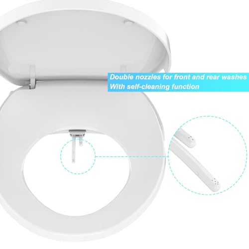Bidet Toilet Seat, Premium Non-Electric Round Bidet Toilet Seats with Dual Nozzle, Easy to Install and Use, Perfect for Personal Hygiene and Comfort(Fits Round Toilets, White)