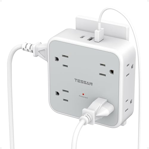 Multi Plug Outlet Extender, TESSAN 900J Surge Protector Plug Extension Block, 8 Outlet Splitter with 3 USB Ports (1 USB C), Electrical Socket for Home Office Dorm Room Essentials,  image 2