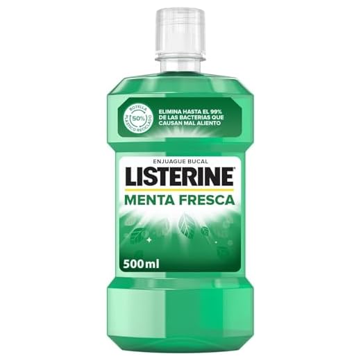 Listerine Menta Fresca (1 x 500 ml), enjuague bucal con flúor, colutorio bucal con 24 horas de protección, elixir bucal mentolado para un aliento fresco duradero