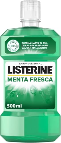 Listerine Menta Fresca (1 x 500 ml), enjuague bucal con flúor, colutorio bucal con 24 horas de protección, elixir bucal mentolado para un aliento fresco duradero