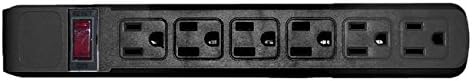 Protector de sobretensión, enchufe giratorio plano, 6 tomacorrientes, enchufes horizontales, plástico, cable de alimentación, 25 pies, color negro,