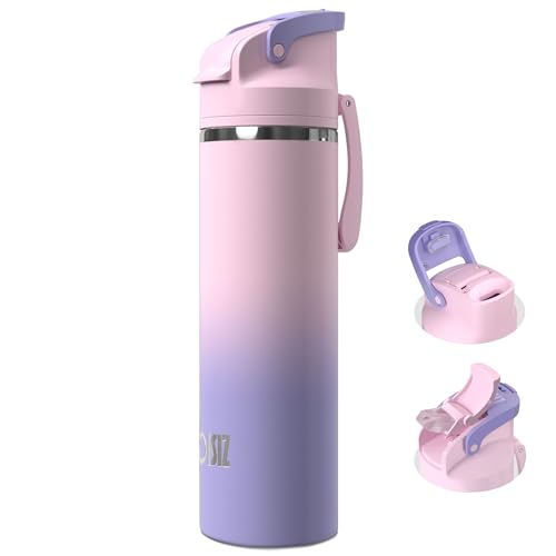 OISIZ Insulated Water Bottle 24 oz with 2 in 1 Spout and Straw Lid,One Click Safety Lock,100% Leakproof,Keep Cold 24H,Vacuum Stainless Steel Water Bottle for School,Travel and Sports,Dishwasher Safe