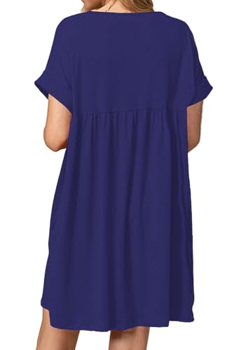 Image of Jayscreate Women's Baby Doll Dress Summer Casual Tunic Pleated Flowy Swing Short Sleeve Black V Neck Mini Dress