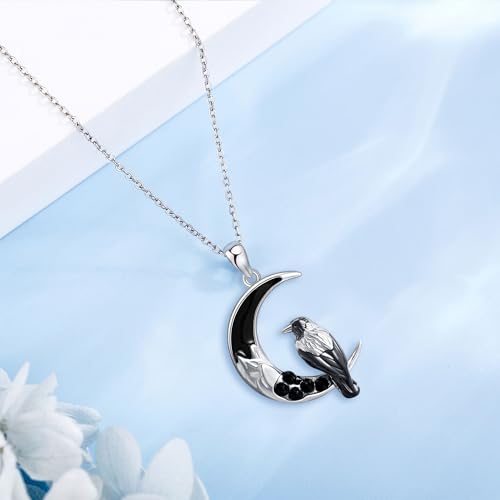 ONEFINITY Raven Crow Wolf Necklace 925 Sterling Silver Crescent Moon Animal Witchy Pendant Necklace Halloween Christmas Jewelry Gifts for Women2