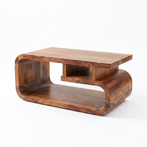 Image of SONA ART & CRAFTS Sheesham Wooden Center Coffee Table for Living Room Home with Shelf Storage | Wooden Coffee Table | Center Table for Living Room | Tea Table | Natural Teak Finish