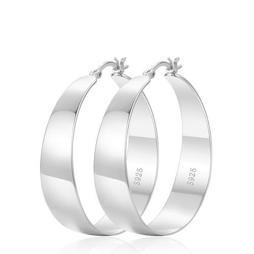 10MM Wide Thick Gold Hoop Earrings for Women Hypoallergenic 925 Sterling Silver Large Hoop Lightweight Chunky Hoops Earring for Women Jewelry Gifts