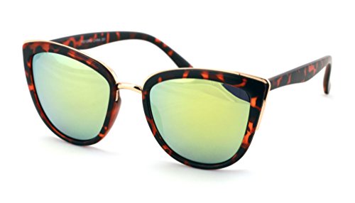 V.W.E. Womens Cat Eye Mirrored Reflective Lenses Oversized Cateyes Sunglasses