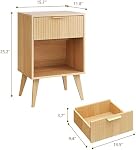 Fluted Night Stand with Opening Storage,Mid Century Bedside Table with Drawer,Wood Nightstand with Solid Wood Legs,End Table Side Table for Living Room,Bedroom,Natural CAACTG56Y