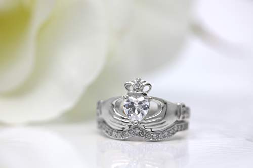 Sterling Silver Irish Claddagh Birthstone Ring Set2
