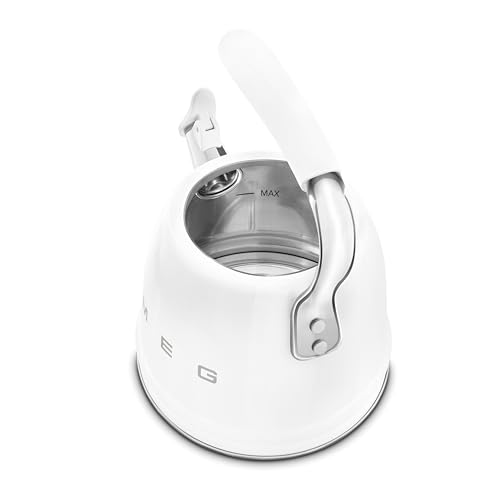 Image of SMEG Stovetop Whistling Kettle - 50s Retro Style, 2.3 Liter (10 Cup / 2.4 Quart) Stainless Steel Tea Kettle with Iconic Design & Whistle - Premium Kitchen Statement Piece-White