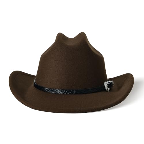 Image of Willheoy Kids Cowboy Hat for Girls Boys Western Cowgirl Hat with Buckle Belt Unisex Wide Brim Fedora Hat Dress Up Costume