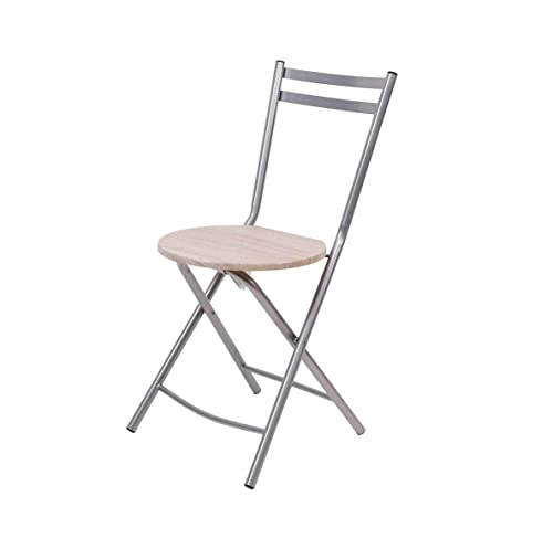 THE SECRET HOME Silla Plegable de Madera y Metal - Base de Madera - Ideal para Despacho, Cocina, Salón, Terraza - Alto: 80 cm x Largo: 40 cm (Plateado)