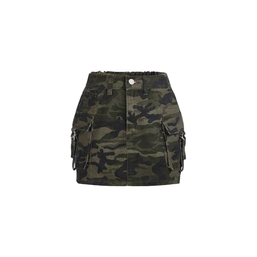 Nivne Tco Teen Girls Camo Denim Skirt - High Waist 5 Pocket Zip Fly Cargo Utility Skirt Fashion Stretch Jean Mini Skirt (US, Age, 13 Years, Camouflage)