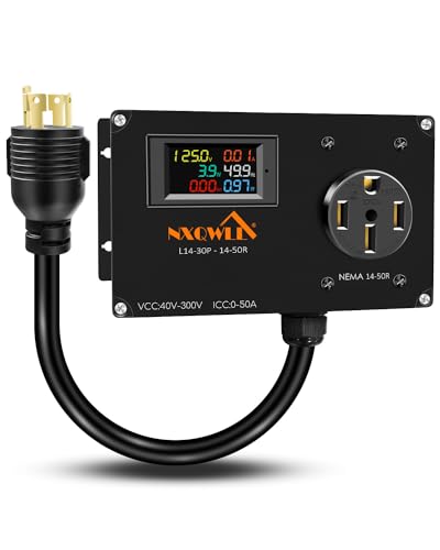 Image of 50A AC Power Meter, L14-30P to NEMA 14-50R Outlet Monitor for Generator, 240V LCD Display Digital Multimeter Tester, 30A to 50A Multifunction Energy Monitor